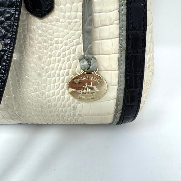 Brahmin Alice Carry All Shoulder Bag Tri Texture Ivory Gray Black Charm READ - Picture 2 of 14